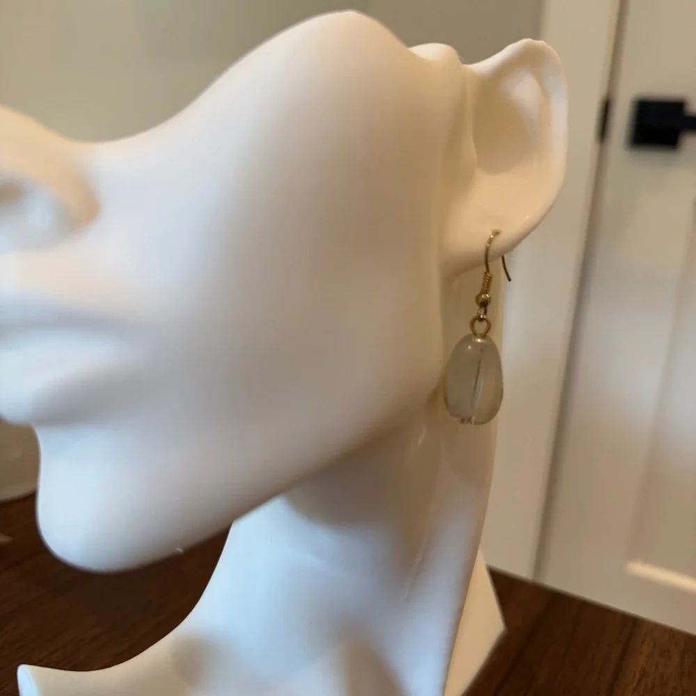 Boho Artisan Clear Glass Drop Earrings Gold Tone Dangle Minimalist